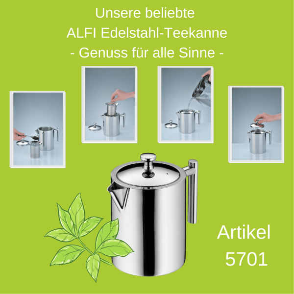 5701 - ALFI Teekanne - Edelstahl mit Sieb - 1,3 ltr.